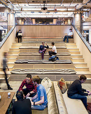 A stepped common area at NeueHouse in New York.
