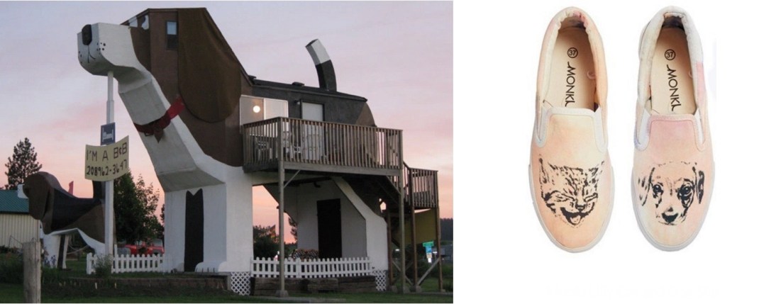 Dog Bark Park Inn in Cottonwood, Idaho paired with Monki Lilly Cat and Dog Slip On Trainers.