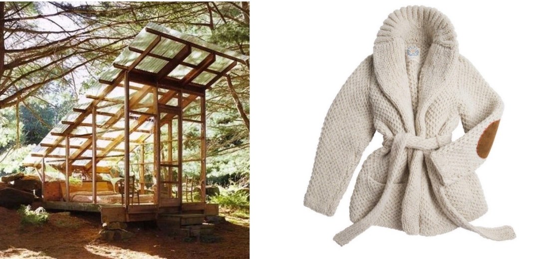 Shelter of Unknown Origin (courtesy CabinPorn.com) paired with Mexchic Heritage Sweater.