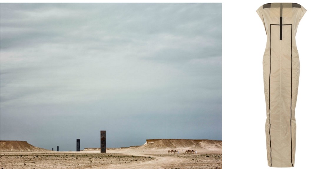 East-West/West-East" by Richard Serra in Qatar paired with Rick Owens Dagger Coated Chiffon Dress. 