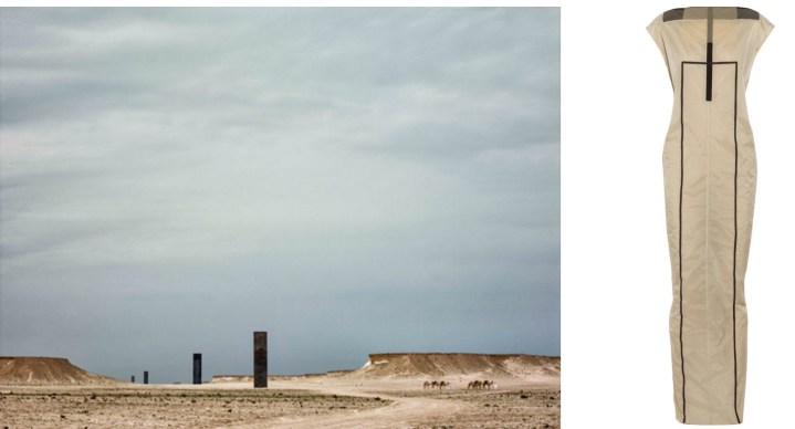 East-West/West-East" by Richard Serra in Qatar paired with Rick Owens Dagger Coated Chiffon Dress. 