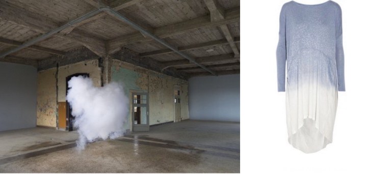 "Nimbus Thor" by Berndnaut Smilde (2014) paired with Raquel Allegra Shredded Spray-Dye Dress.