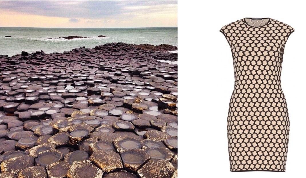Giant's Causeway in Bushmills, Northern Ireland paired with Alexander McQueen Honeycomb Knit Dress.