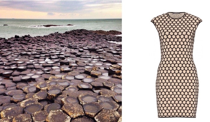 Giant's Causeway in Bushmills, Northern Ireland paired with Alexander McQueen Honeycomb Knit Dress.