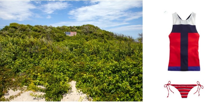 A piece by Argentine artist Adrián Villar Rojas from his "Brick Farm" series paired with Pret-à-Surf for J.Crew Tank and Bottom.
