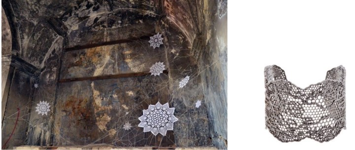 An installation by NeSpoon in Warsaw, Poland paired with Aurélie Bidermann Gunmetal Lace Cuff.