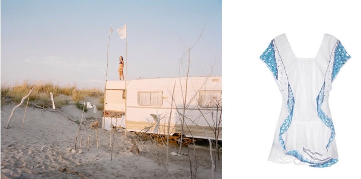 Princess Tina in Piémanson, France, photographed by Vasantha Yogananthan paired with Emamó Crochet-Trimmed Linen Kaftan.