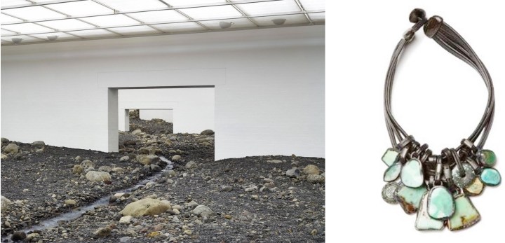 "Riverbed" by Olafur Eliasson at the Louisana Museum of Modern Art in Denmark paired with Monies of Denmark Necklace.