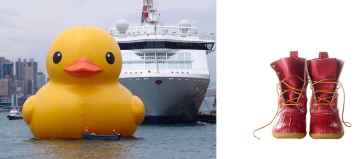 A Rubber Duck by A Rubber Duck, by Dutch artist Florentijn Hofman, is docked in the Port of Los Angeles through Sunday, paired with L.L.Bean Special-Edition Bean Boots in Colonial Red.