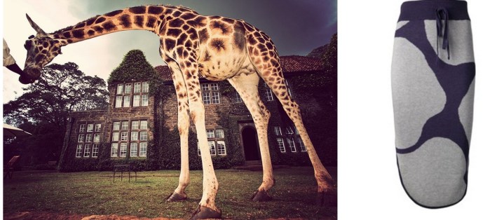 Giraffe Manor near Nairobi, Kenya paired with Vivienne Westwood Alpine Skirt. 