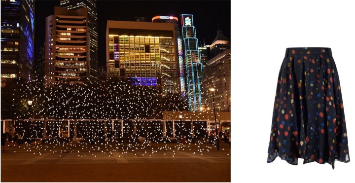 "Scattered Light" by Jim Campbell in Hong Kong paired with Wunderkind Multi Georgette Flared Skirt. 