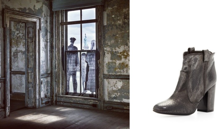 "Unframed — Ellis Island" by JR at the former Ellis Island Immigrant Hospital in the Hudson River, NY paired with Laurence Dacade Pete Distressed Crackled Boot. 