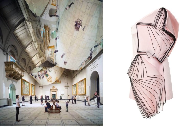 "Double Space for BMW: Precision & Poetry in Motion" at the Victoria and Albert Museum in London paired with Christopher Kane One Shouldered Layered Organza Dress. 