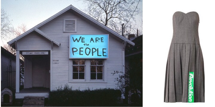 Sam Durant’s 2003 installation, “We Are the People,” at Project Row Houses in Houston, TX (Photo by Rick Lowe) paired with Marc by Marc Jacobs Junko Dress. 
