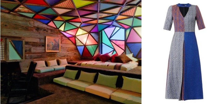 "Asleep in the Cyclone," a site-specific installation/functional hotel room at the 21c Museum Hotel in Louisville, KY paired with Roksanda Layne Patchwork Herringbone Dress. 