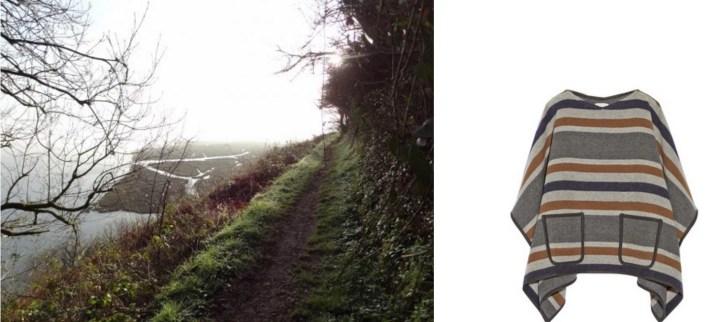 The view along the freshly minted Dylan Thomas Birthday Walk in Laugharne, Wales paired with MiH Jeans Striped Wool Poncho. 