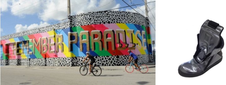 "I Remember Paradise" by British graphic artist Lakwena for the Women on the Walls program in the Wynwood Arts District of Miami paired with a AB/MB collab between Airball x Rick Owens, spawned by Alchemist boutique's basketball-inspired pop-up. 