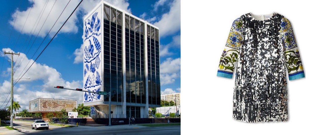 Once the Bacardi plaza, now home to the National YoungArts Foundation in Miami, FL (photo by by Dan Lundberg) paired with Dolce & Gabbana Print Sequin Shift Dress (Big Kids). 