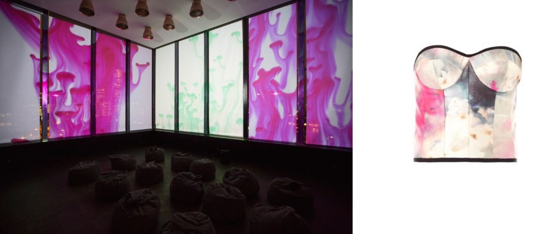 The Joshua Light Show, staged through Sunday at the Ace Hotel in Shoreditch, London (c/o Cool Hunting) paired with Honor Watercolour-Print Bustier Top.