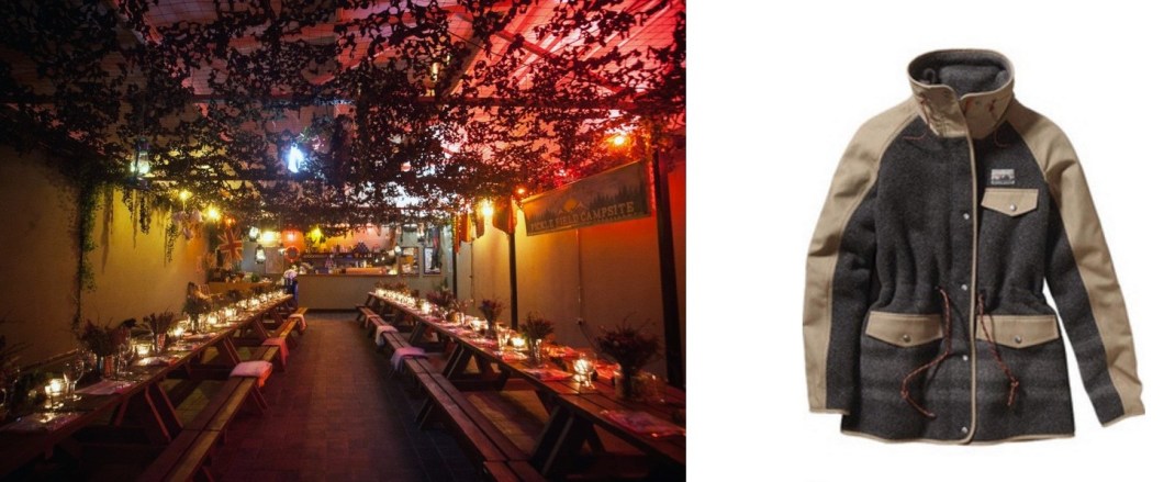 The Art of Dining's Gone Camping pop-up is open through Friday at the Pickle Factory in East London (c/o Cool Hunting) paired with Patagonia Reclaimed Wool Parka.