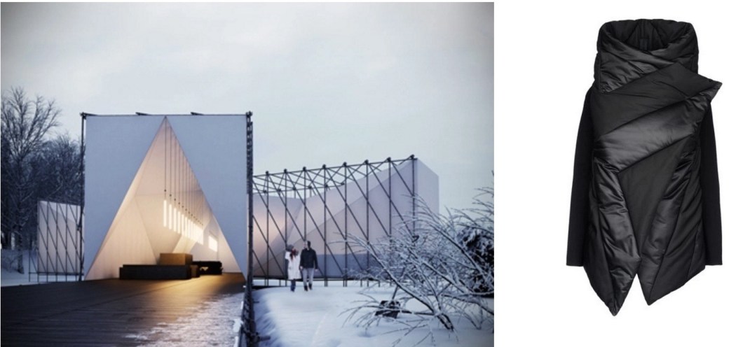 RAW:almond pop-up restaurant atop the Red River in Winnipeg, Canada paired with Gareth Pugh Asymmetric Padded Jacket. 