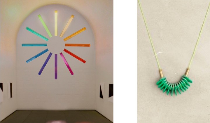 A model of Ellsworth Kelly's Austin, slated for installation at the Blanton Museum of Art in Austin, TX paired with Alyson Fox Necklace. 