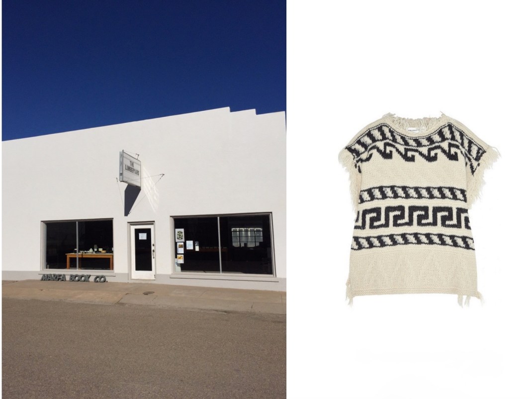 Marfa Book Co. in Marfa, Texas (photo c/o Brooke) paired with Étoile Isabel Marant Texas Knitted Poncho. 