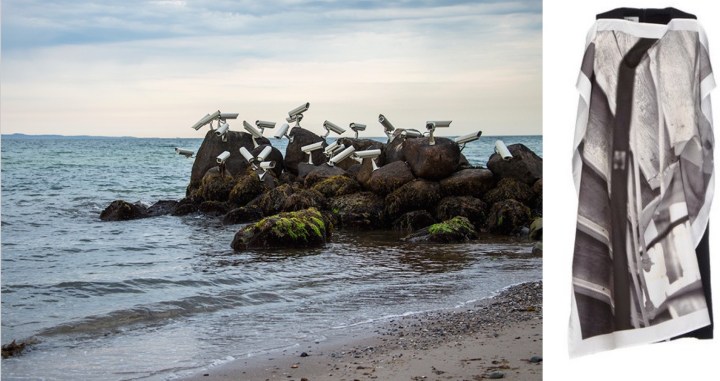 Nest 05, an installation by Czech artist Jakub Geltner for 2015 Sculpture by the Sea in Aarhus, Denmark paired with MM6 by Maison Margiela Short Dress.