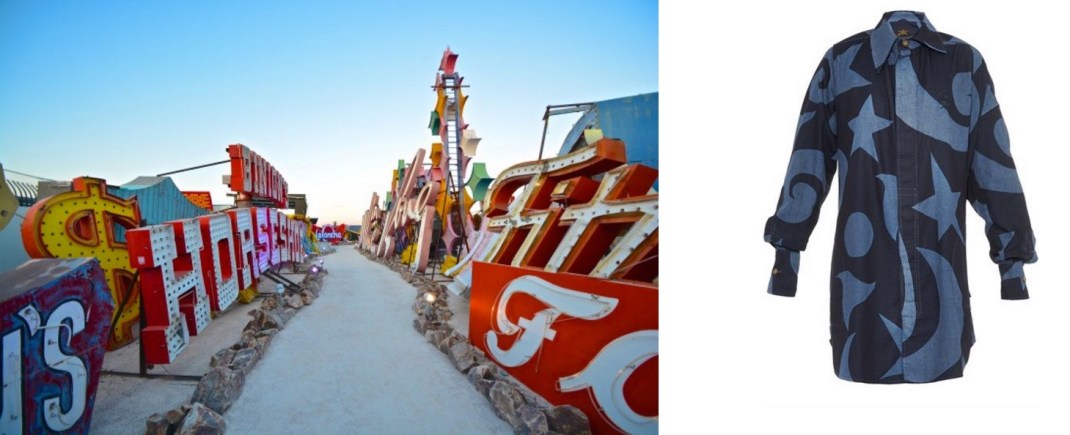The Neon Museum in Las Vegas, NV paired with Vivienne Westwood Anglomania Lottie Denim Shirt Dress. 