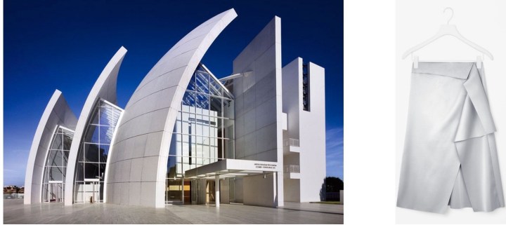 Richard Meier's Jubilee Church in Rome, Italy (Photo by Roland Halbe) paired with Cos Draped Skirt.  