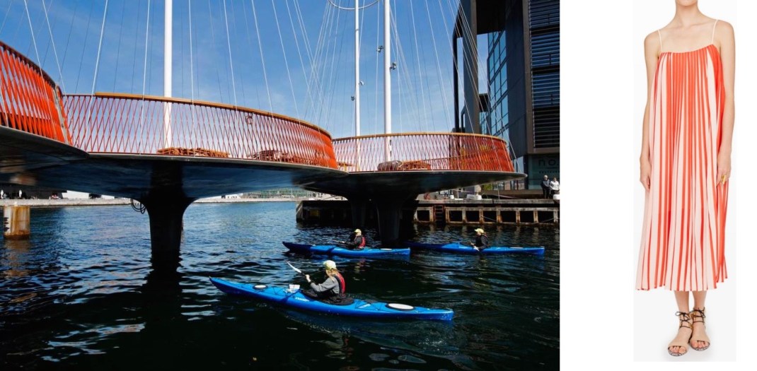 Olafur Eliasson's Cirkelbroen Bridge in Copenhagen paired with Club Monaco Lisette Dress.