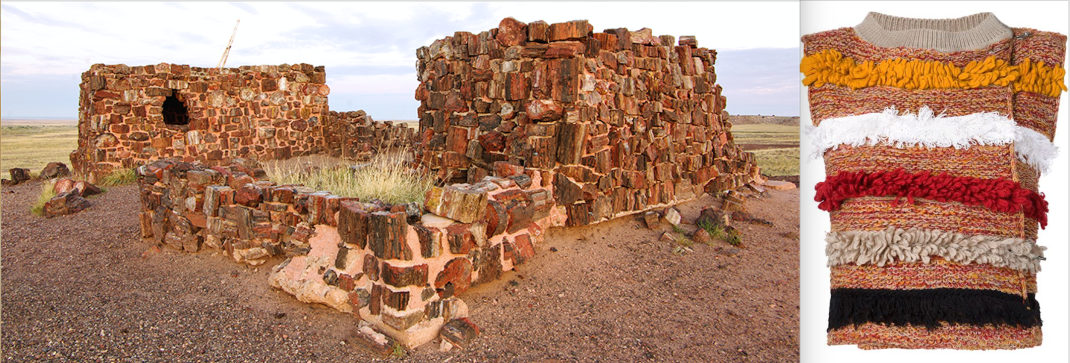 The Agate House in Petrified Forest National Park in northeastern Arizona paired with Vivienne Westwood Red Label's Knit Stripe Top.