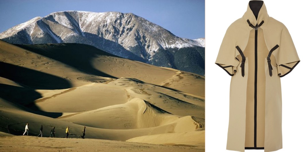 Great Sand Dunes National Park and Preserve in Colorado paired with Victoria Beckham's cotton-gabardine cape.
