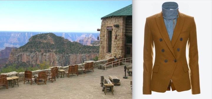 The Grand Canyon Lodge at the North Rim paired with Veronica Beard's Intermix-Exclusive Denim Dickey Wool Blazer.